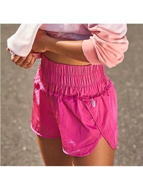 Free People Movement Women’s Bright Pink High-Rise Ruched Athletic Shorts Size S